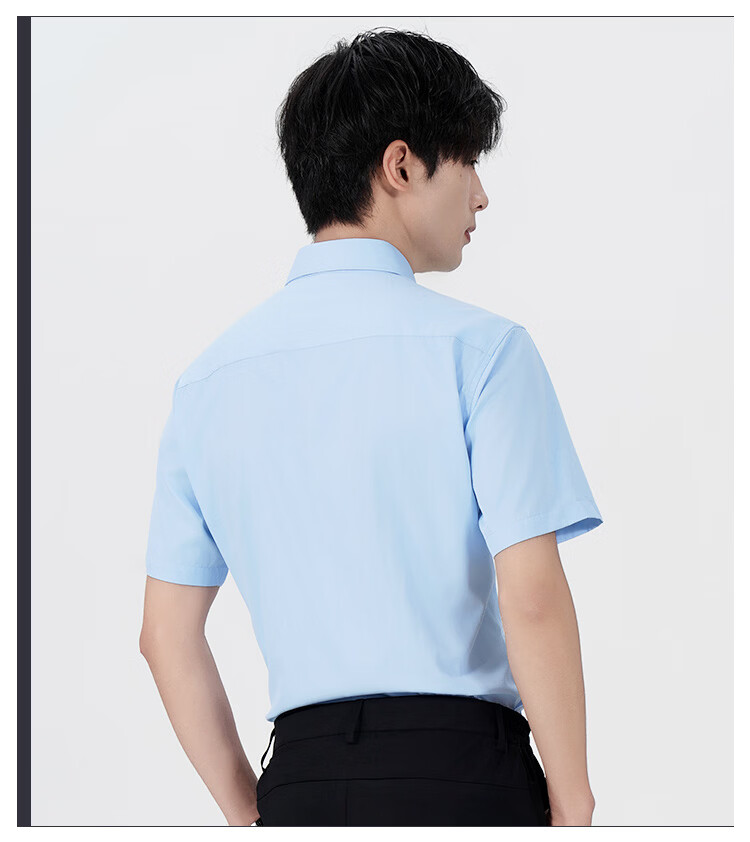 ROMON Men's Short Sleeve Shirt Summer Cotton Solid Color Casual Business Dress Shirt Light Blue 3XL 10