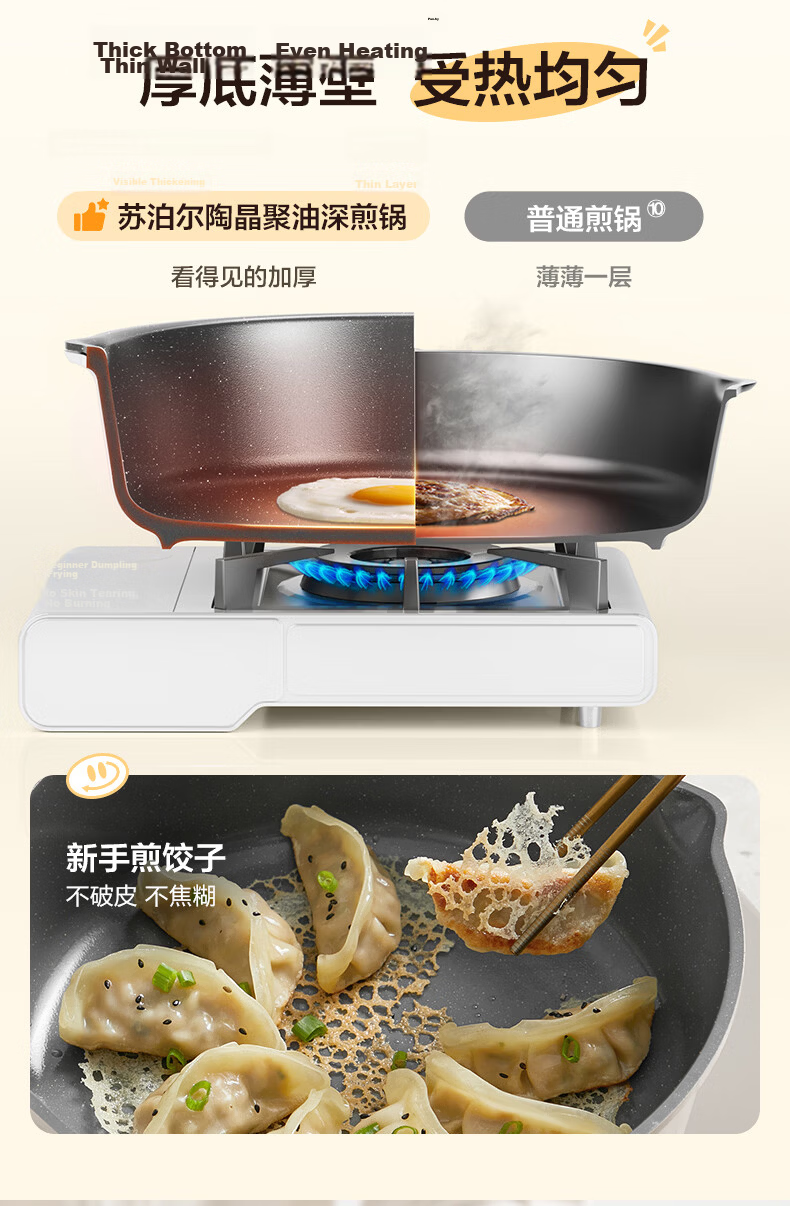SUPOR Deepened Titanium Ceramic Non-Stick Oil-Repellent Frying Pan, Flat Bottom Skillet for Steak and Eggs, Lightweight Household Stir-Fry Pan, Compatible with Induction Cookers 15