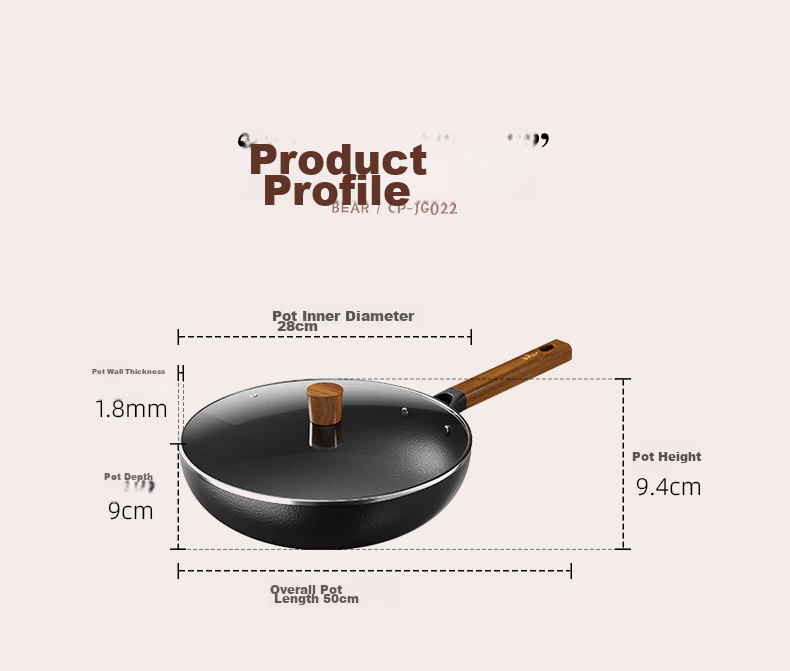 Bear Ceramic Cast Iron Wok, Non-Coated Cooking Pan, 32cm Household Flat Bottom Pan, Compatible with Induction And Gas Stoves 15
