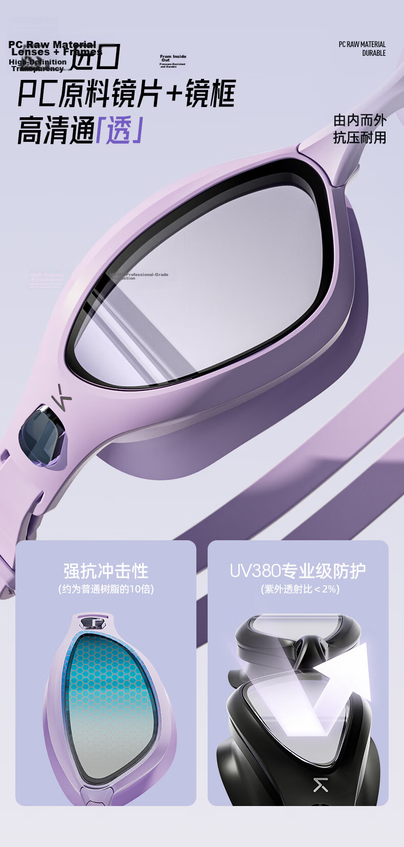 Keep Swimming Goggles Unisex Waterproof Anti-Fog HD Prescription Professional Diving Swim Glasses Purple Plano 4
