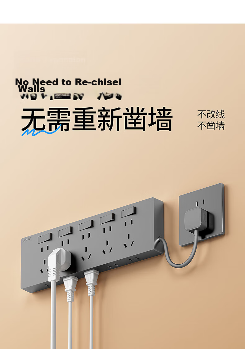 International Electrician 86-Type Surface-Mounted Multi-Port Controlled Extension Socket Panel with Cable Power Strip for Kitchen and Sideboard 7
