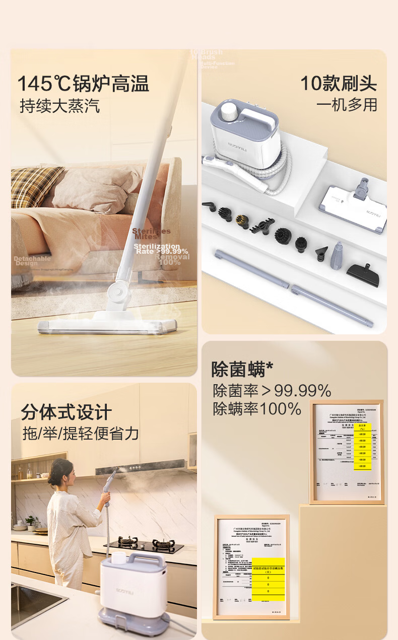 Yili 145°C High-Temperature High-Pressure Steam Mop Cleaner Multi-Functional Disinfection Machine for Whole House Kitchen Range Hood Carpet Air Conditioner Cleaning Model 1003 Mop Version 2