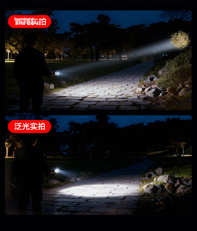 JD Jingzao Zoomable High-Power Long-Range Flashlight Outdoor Multifunctional Side Light Rechargeable Lithium Battery Ultra-Long Endurance 8