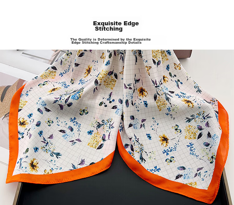 GLO-STORY Scarf and Scarf Buckle Set 70cm French Elegant Small Floral Print Square Scarf Gift Box 3