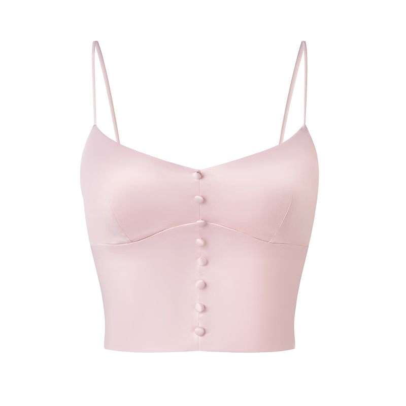 Fuli Girl Satin Buttoned Small Vest Camisole Underwear Women Wireless Bra Outerwear Pearl White S