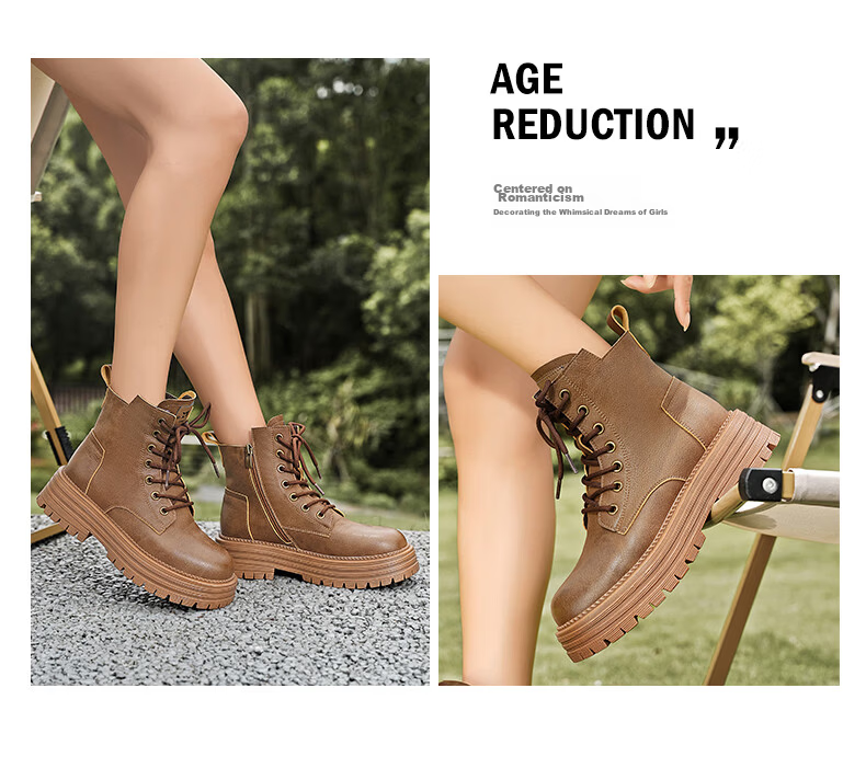 Bull Family Martin Boots Women Autumn Winter New British Style Thick Sole Height Increasing Ladies Work Shoes Outdoor Hiking Shoes 14