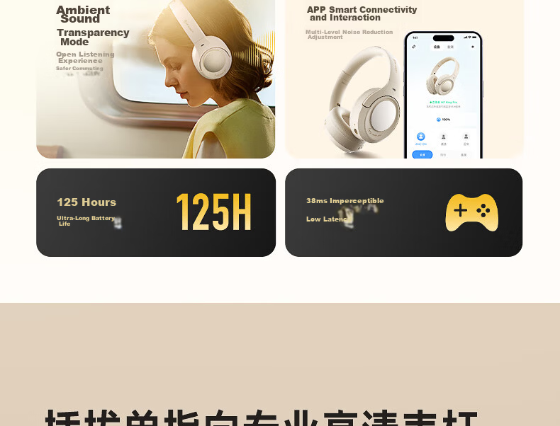 IKF King Pro2.0 Active Noise-Cancelling Over-Ear Bluetooth Headphones, Delta Unyielding Contract E-Sports Wired Gaming, Low Latency Bluetooth 6.0, Sports Music, Athens Black 12