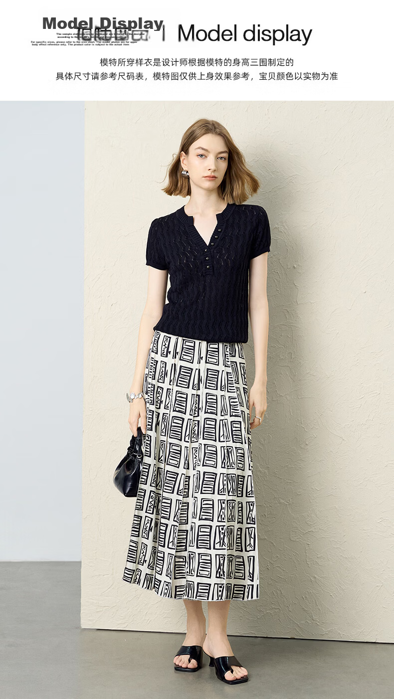Yanyu Black Slim Fit Knit Top Women 2026 Summer High-End Vintage Style Short Sleeve Half-Open Collar Shirt Black S 10