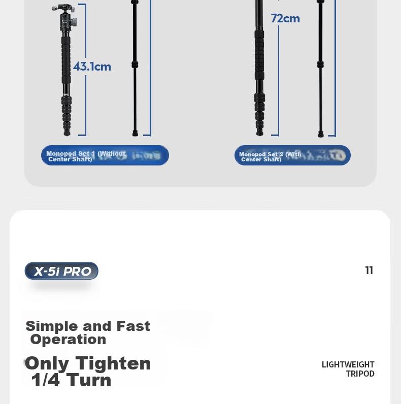 Fotopro C5-I Portable Reverse Folding Convertible Monopod, Large Diameter High-Stability Digital Camera Tripod with Ball Head 17