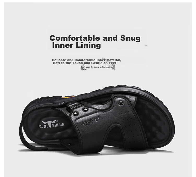 Bull Family Men's Leather Sandals Summer New Thick Sole Durable Genuine Leather Beach Shoes Breathable Versatile Two-Way Slippers 12