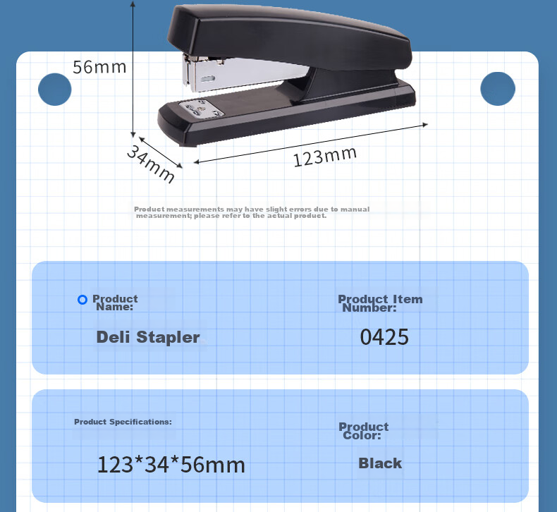 Deli Classic Durable Stapler Small Office Stapler Compatible with 24/6 Staples Black 0425 (Staples Not Included) 19