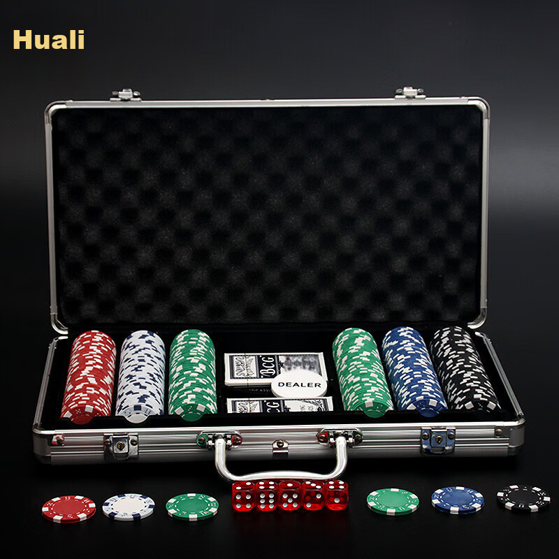 Huasheng Poker Chips Double-Sided Texas Hold'em 300 Dice No Face Value Set H-023, 300 Pieces No Face Value Aluminum Box
