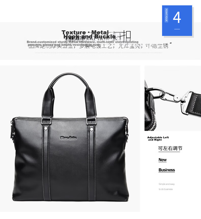 American Bison Business Briefcase Men’s Travel High-End First Layer Cowhide Minimalist Handbag Horizontal Style 7