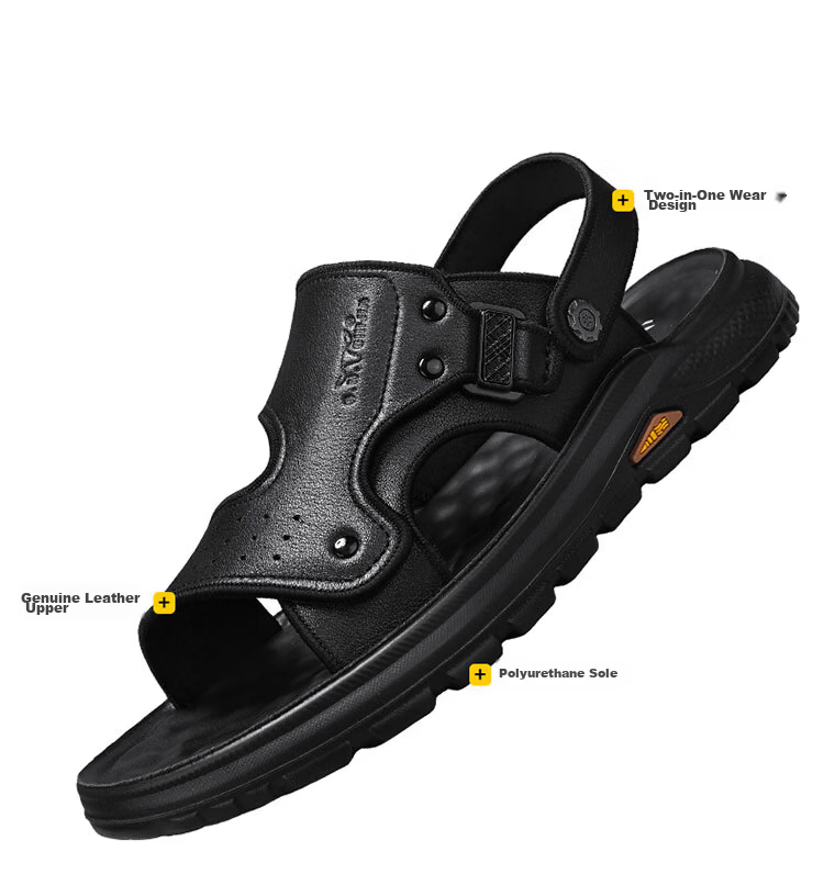Bull Family Men's Leather Sandals Summer New Thick Sole Durable Genuine Leather Beach Shoes Breathable Versatile Two-Way Slippers 7