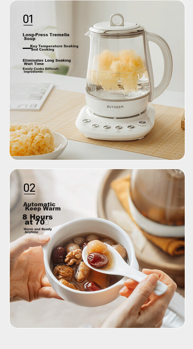 Buydeem Glue-Free Multifunctional Herbal Health Pot Temperature-Controlled Mini Glass Tea Kettle 1.5L K123 Off-White 4