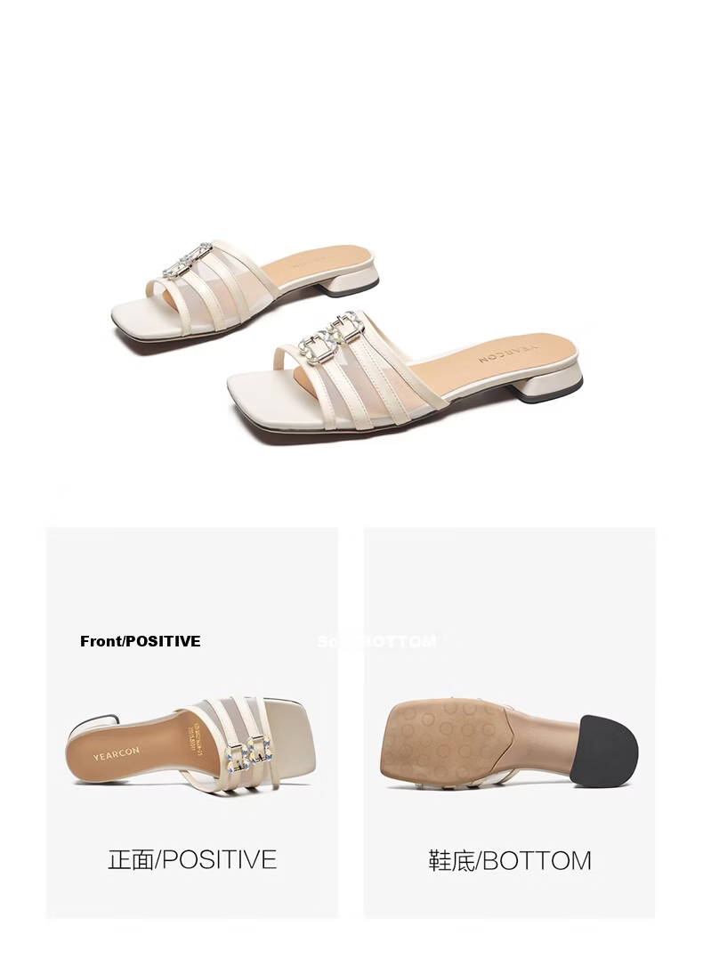 Eierkang Niche Low-Heel Open-Toe Slide Sandals Women Square Toe Low-Heel Mom Shoes 27602W Yellow Size 35 12