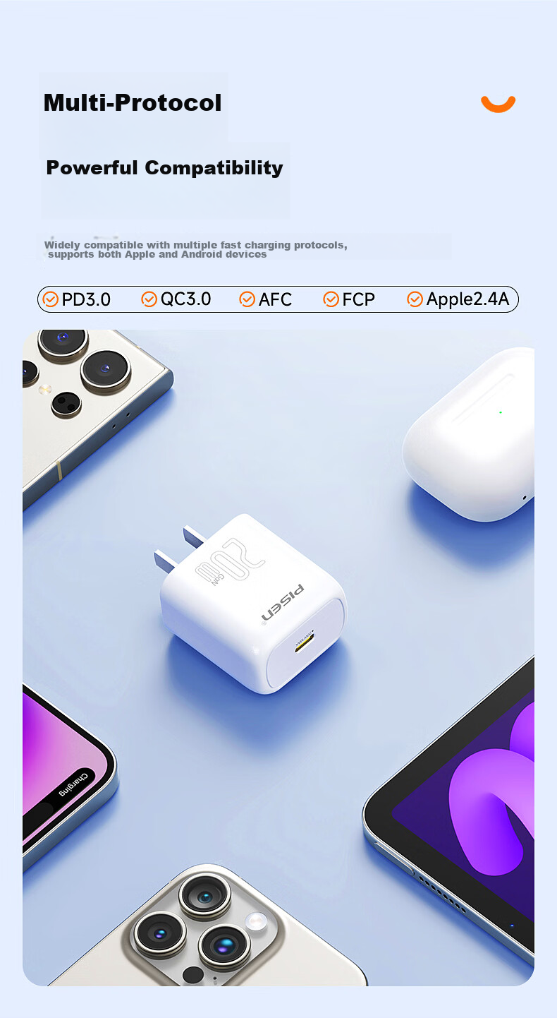 Pisen GaN PD 45W Charger Adapter 40W for New Apple 17 Pro Max Type-C Fast Charging Compatible with iPhone 16 Huawei Xiaomi Samsung Smartphones Blue 3