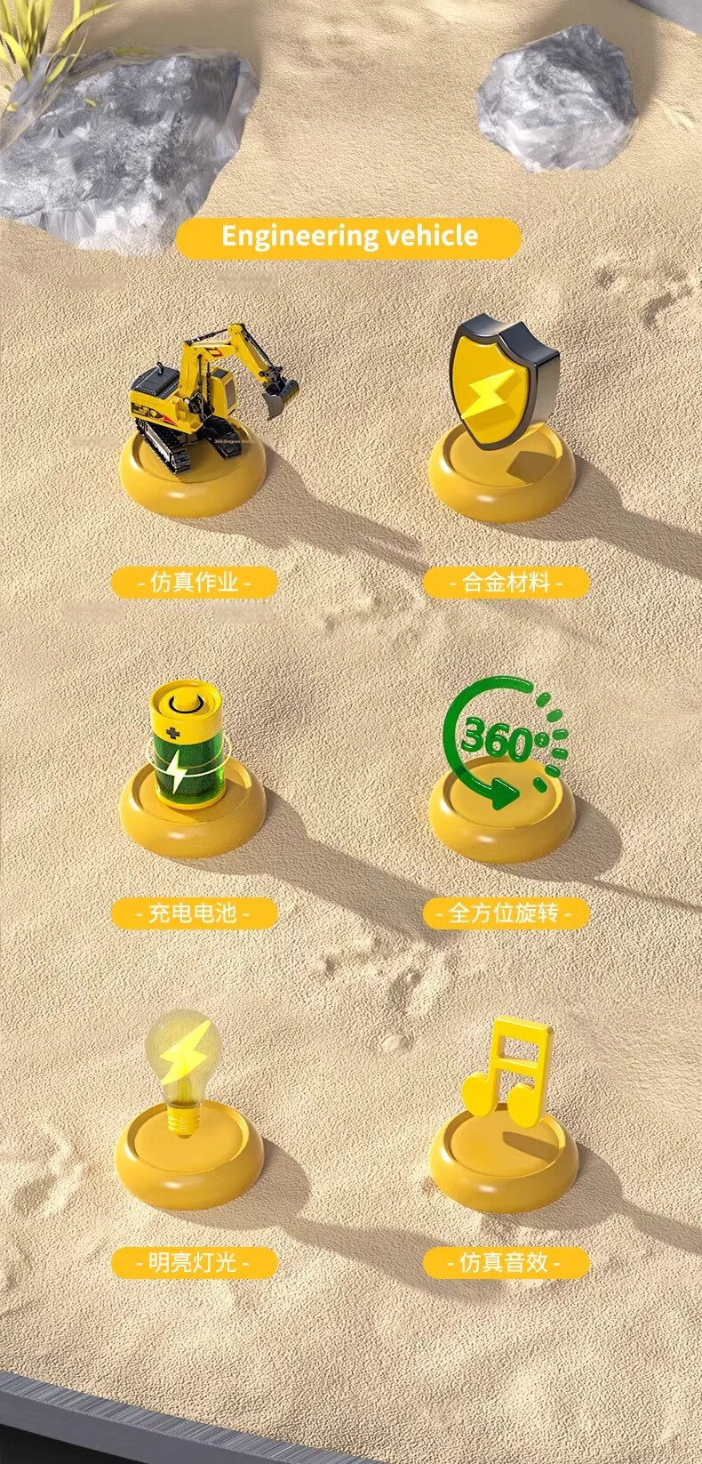 Miaobeile Children's Toy Remote Control Car for Boys 3-6 Years Old Large Alloy Remote Control Excavator Engineering Vehicle Birthday Gift for Boys 18