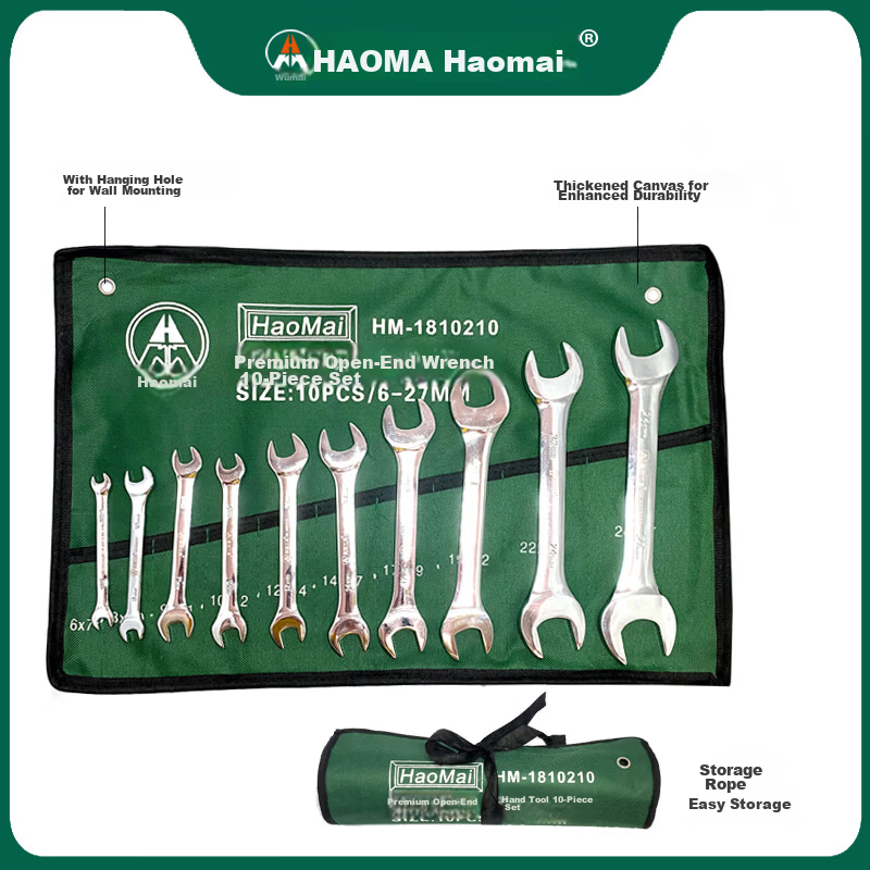 Haomai Fabric Bag Mirror Finish Open-End Wrench Set 10 Pieces Household Auto Repair Spanner (6-27mm) HM-1810210 6