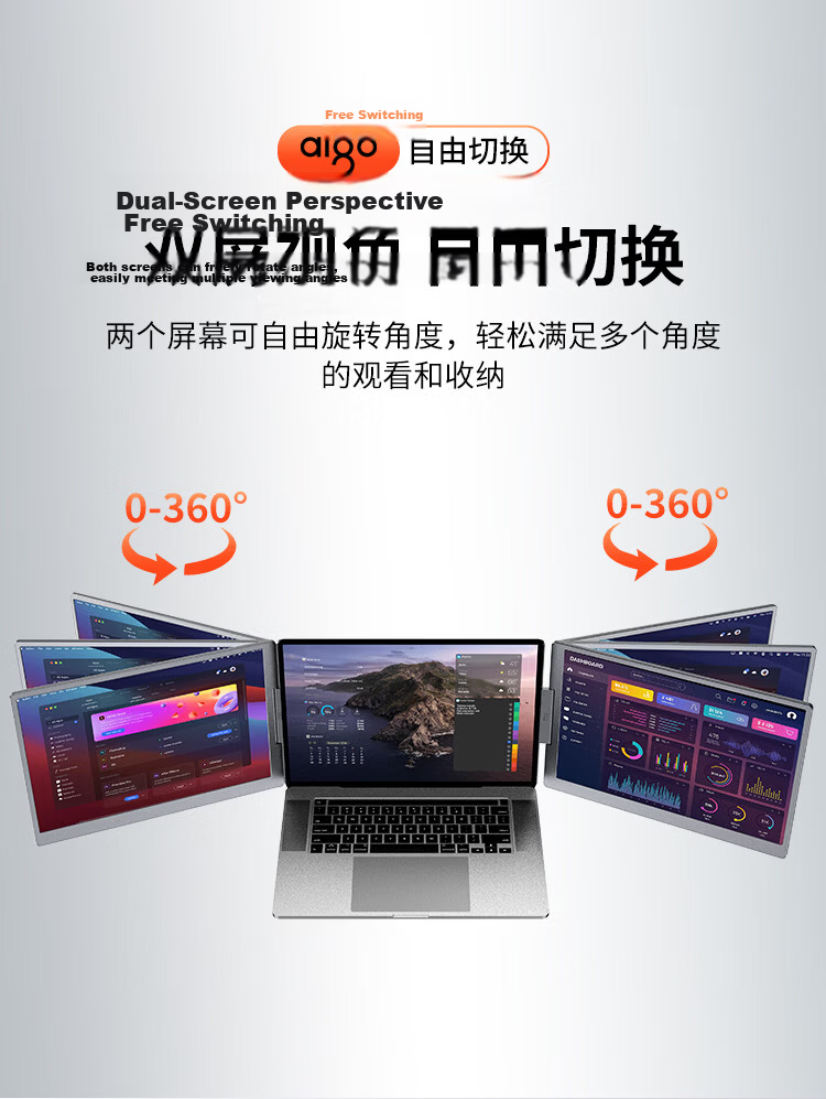Aigo 14-inch Dual Screen Portable Monitor Expansion Display Type-C All-in-One for PC, Mobile, Laptop Secondary Screen 11