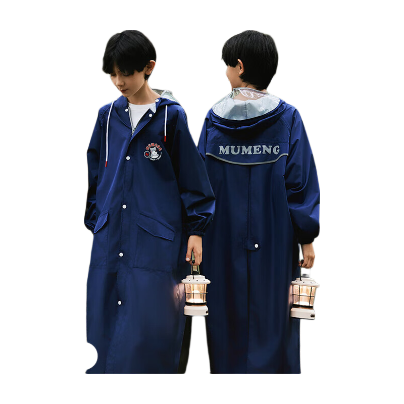 Moremerry Children's Raincoat for Boys And Girls, Elementary And Middle School Students, Large Backpack Space Full-Body Waterproof Raincoat, Navy Blue, 2XL