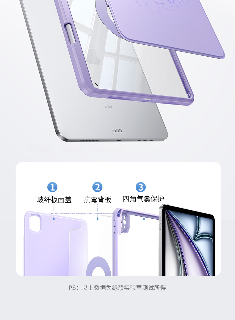 Ugreen iPad 12/11/10 Case with Pencil Slot 11-inch 2026 Model A18 Chip Full-Coverage Transparent Y-Shaped Stand Anti-Bend Pink Tablet Case for Apple 11