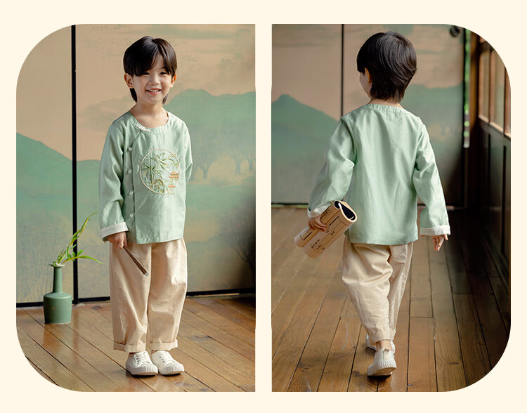 Menghu Zhujing Hanfu Boys' 2026 New Style Chinese-Style Children's Traditional Costume Graduation Performance Top, Off-White, Size 100 23