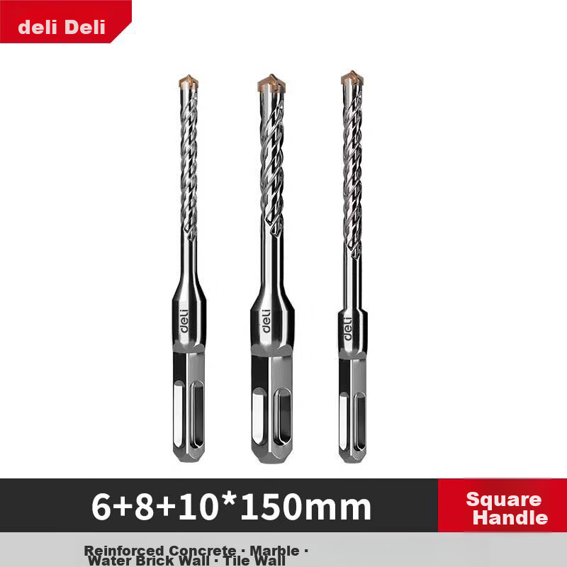Deli Electric Hammer Impact Drill Bit for Drilling, Slotting, and Opening Holes in Cement Concrete, Cross Round Shank [8*150mm]