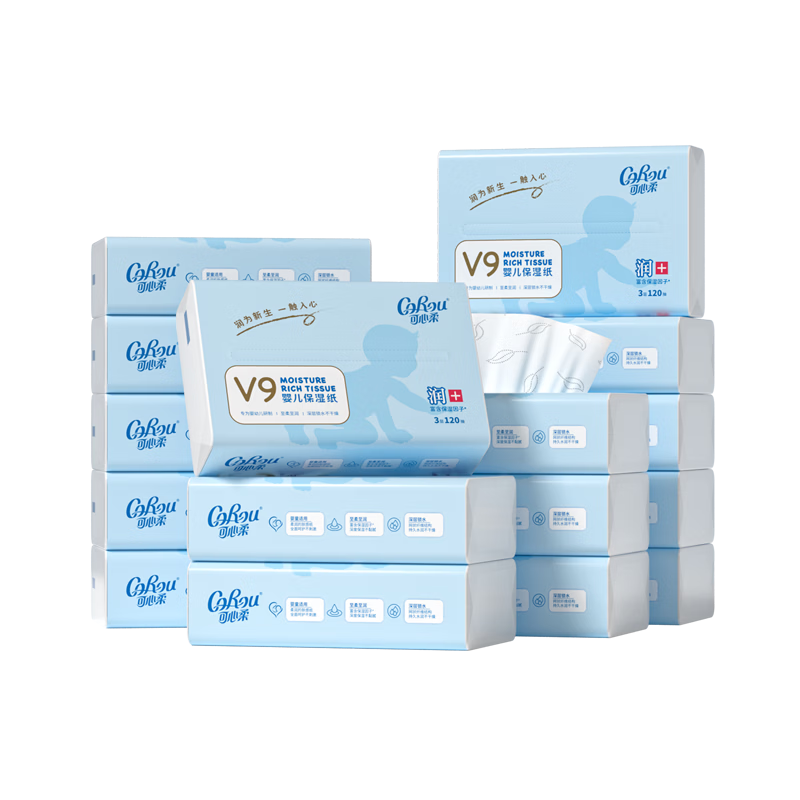 COROU Facial Tissue 3-Ply 120 Sheets x 16 Packs M-Size Baby Soft Tissue Moisturizing Cream Tissue Cloud Soft Tissue Full Box