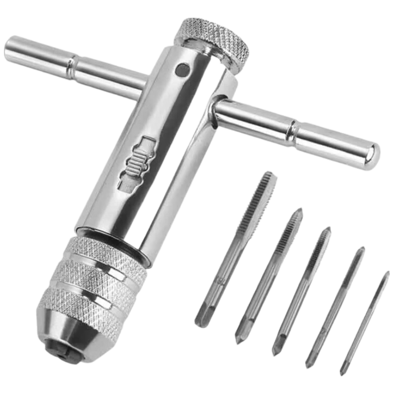 Chuke Ratchet Tap Wrench Threading Tool Set with Drill Bits High-Speed Steel Tapping Tool 6-Piece Set