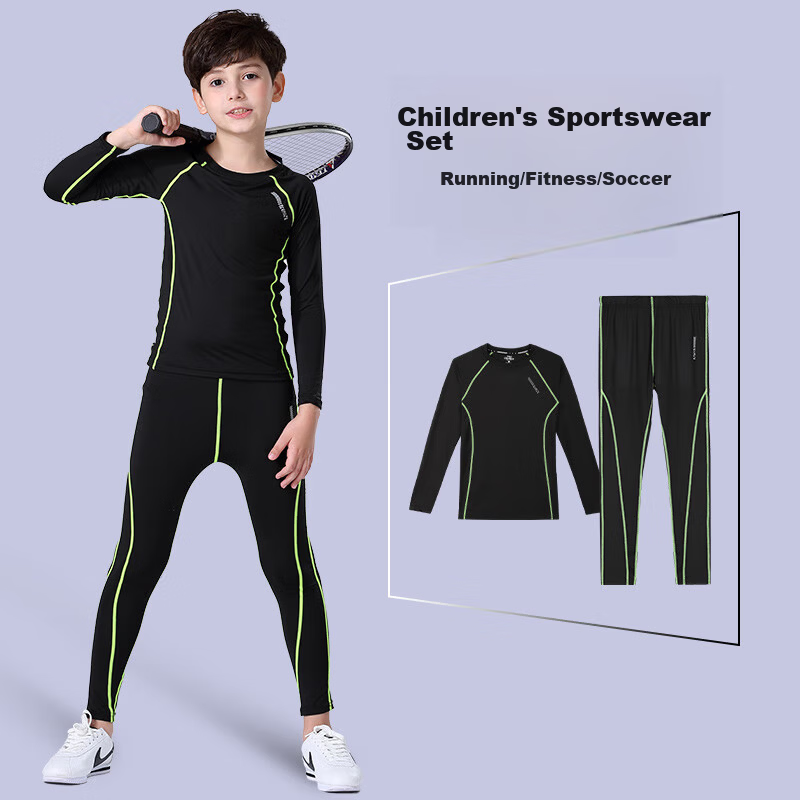 BURUITE Kids Quick-Dry Sports Set Basketball Soccer Training Fitness Compression Shirt Boys Running Student Badminton Apparel