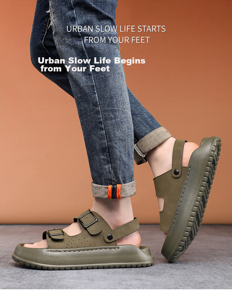 MEXICAN Spring Summer New Men's Leather Sandals Beach Shoes Dual-Wear Slippers Breathable Black Size 39 11