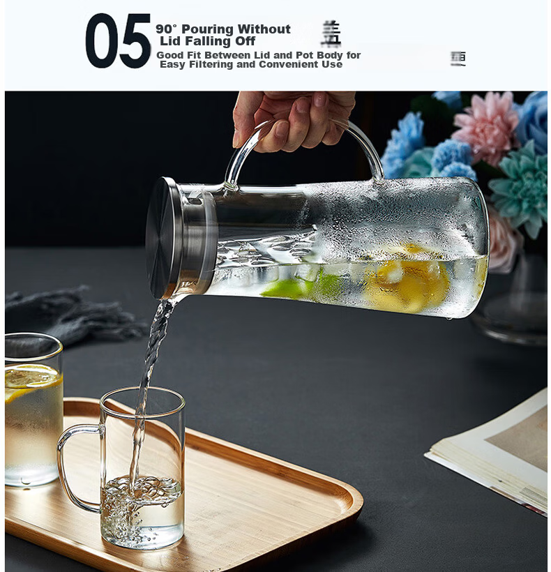 Weimingnuo Glass Water Pitcher Large Capacity 1.8L Refrigerator Cold Water Jug Tea and Juice Pot with Handle 5