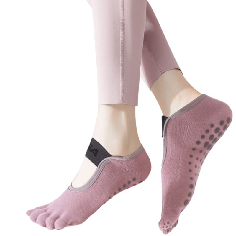Duweike Women's Yoga Five-Toe Thin Toe-Separation Non-Slip Shock-Absorbing Pilates Ankle Socks Pink 2 Pairs