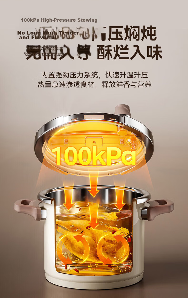 ASD Pressure Cooker 6L Single-Handed Opening 100KPa High Pressure Red YS22B5WJ1R Compatible with Induction Cooker 13