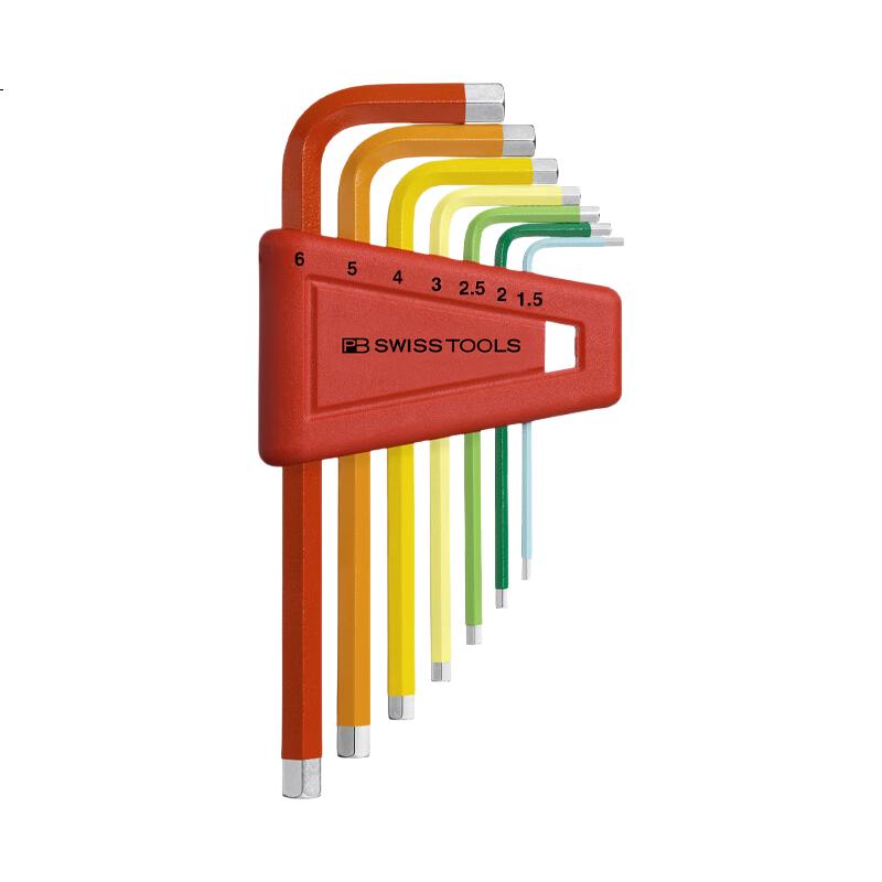 PB SWISSTOOLS Swiss Imported Metric Hex Key Color Flat Head 7-Piece Set PB 210.H-6 RB 7-Piece Set