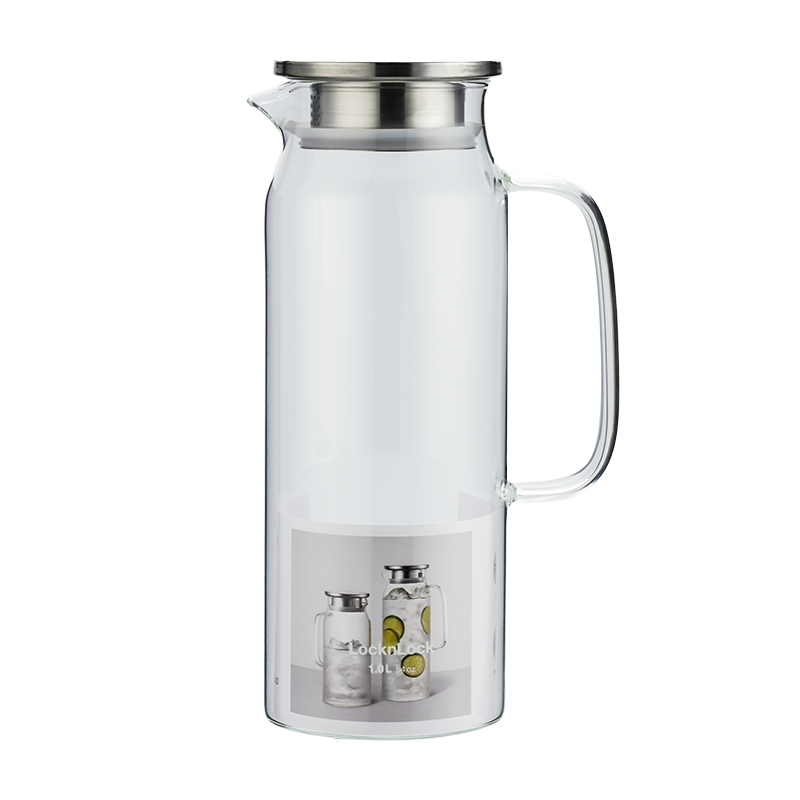 LOCK&LOCK Glass Cold Water Pitcher with Handle High Temperature Resistant Tea Pot Large LLG969_1L