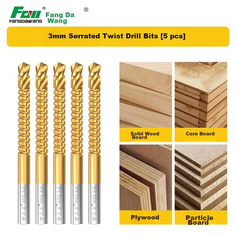 Fang Da Wang High-Speed Steel Saw Drill Combo Twist Woodworking Electric Drill Bit Metal Rotary Slotting Sawtooth Drill 3mm 5pcs