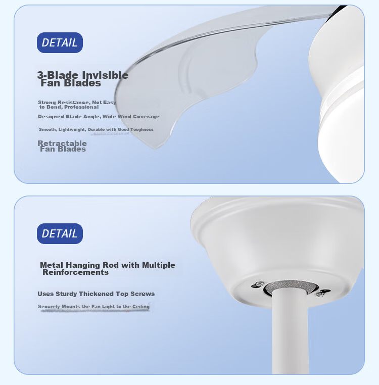 Foshanzhaoming Tri-Proof Fan Light, Restaurant Ceiling Fan Light, Living Room Bedroom LED Light, Azure Blue, 36 Inches, 42W 16