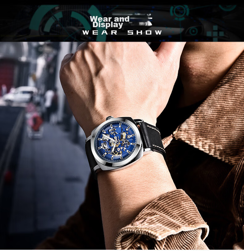 TSAR BOMBA Benyar Youth Trendy Skeleton Mechanical Watch, Student Watch for Men, Casual Sports Leather Strap, Gift for Boyfriend 1