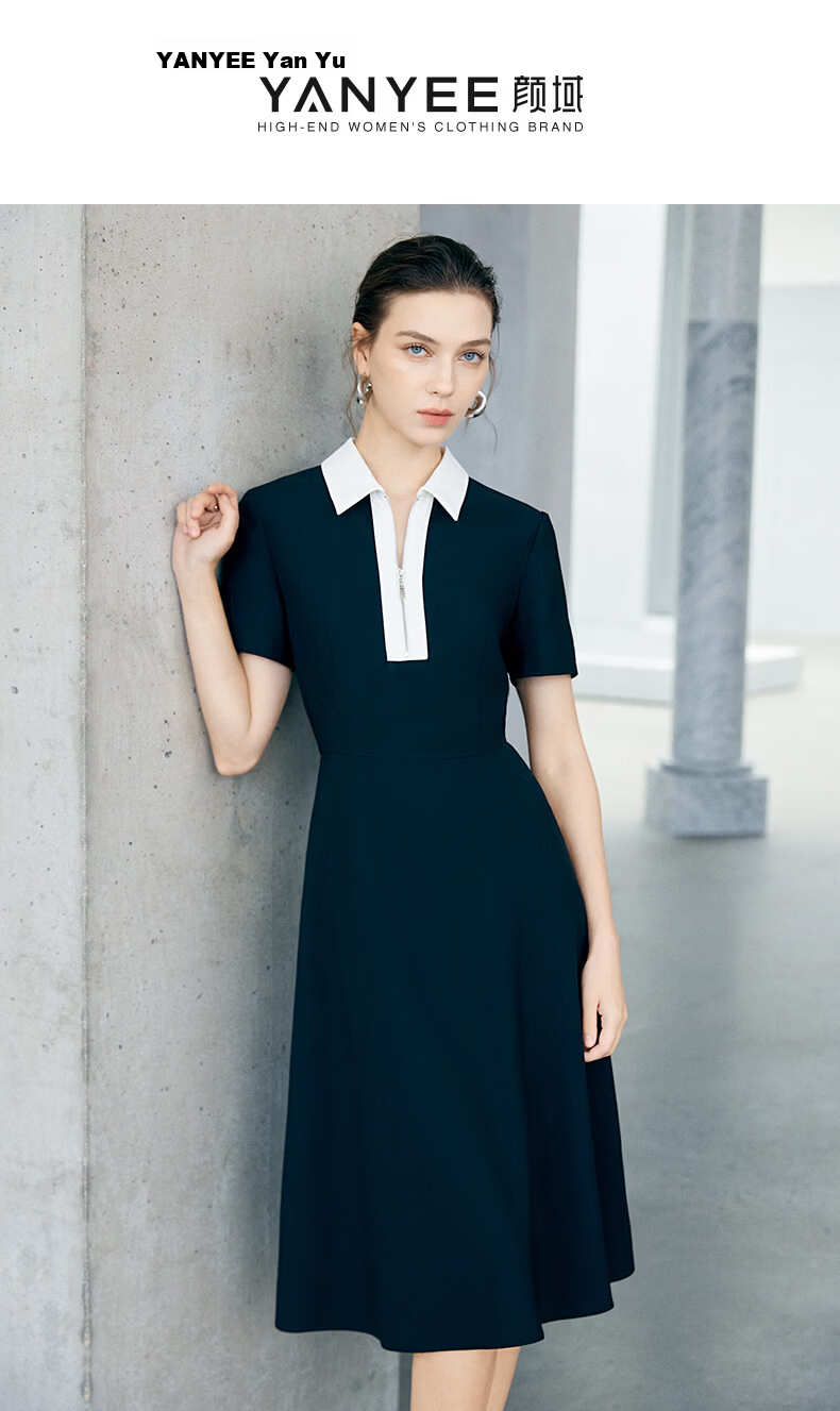 Yanyu Color-Block Lapel Dress 2026 Summer Luxury Socialite Style Evening Gown Black 2XL 1