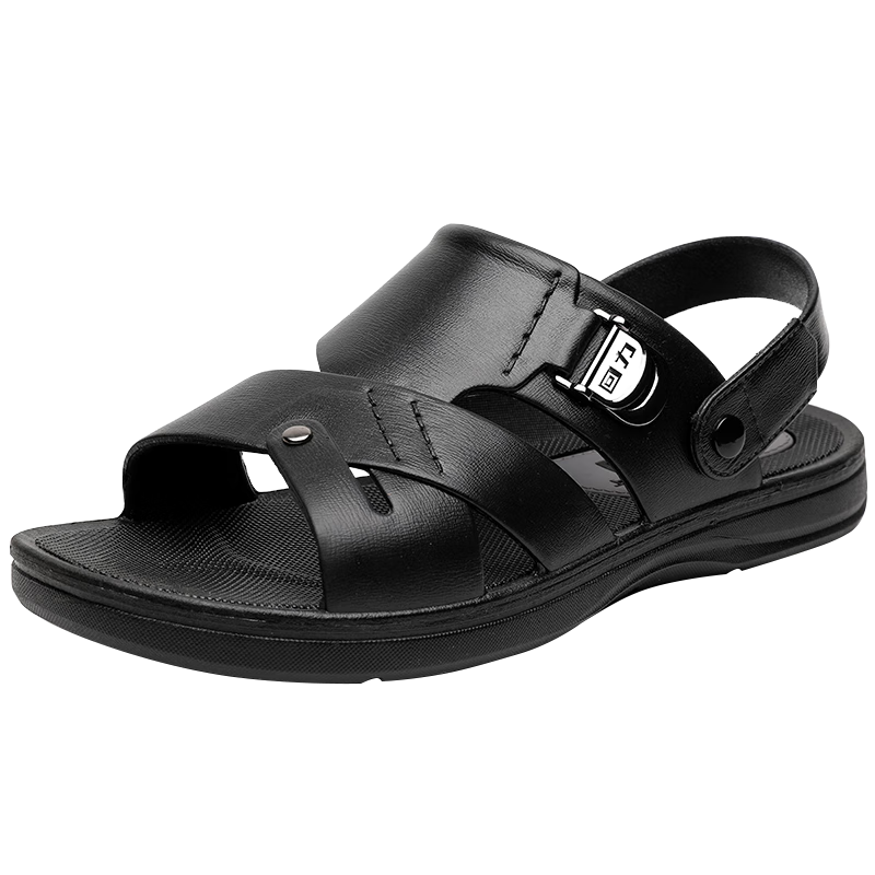 Warrior Men's Casual Outdoor Dual-Wear Sandals Comfortable Lightweight Beach Slippers HL3888 Black Size 44