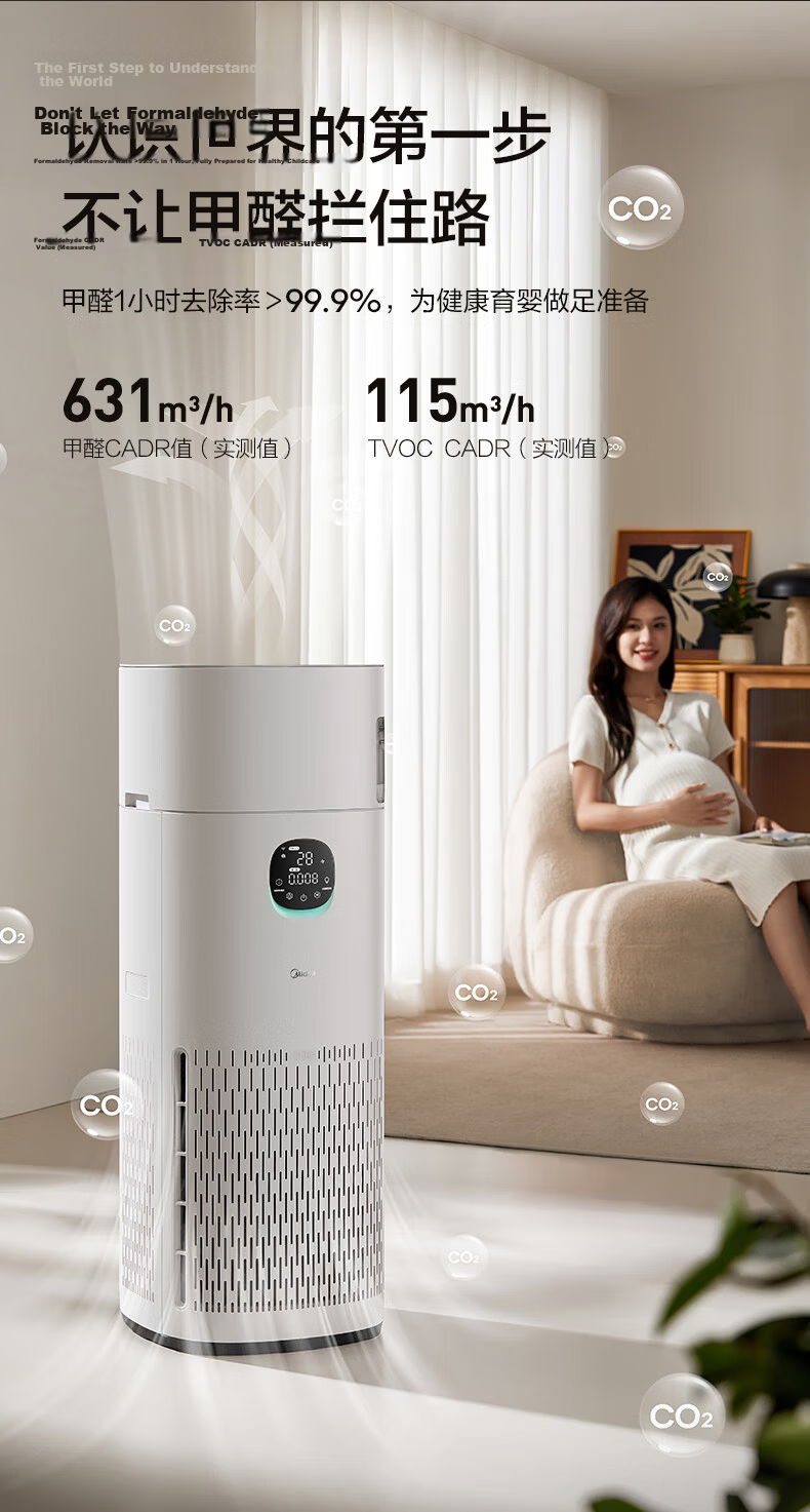 Midea R8 Air Purifier and Humidifier with Formaldehyde Removal, Pollen Filter, Digital Display, Smoke and Odor Removal, Allergy Relief, Pet Hair Filtration for Home Use 8