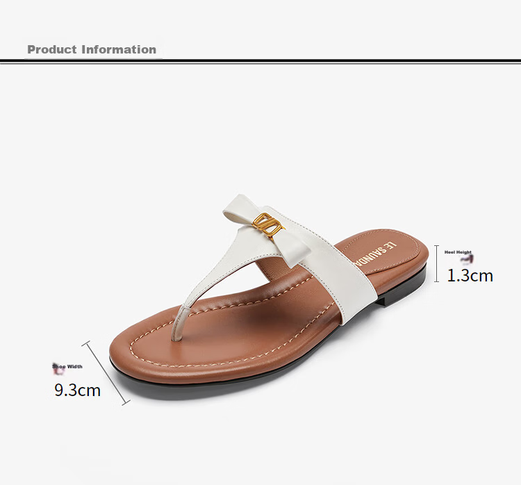Le Saunda Fashion Genuine Leather Low Heel Outdoor Toe-Post Flip Flops 6M17901 Pear Blossom White OWL 38 5