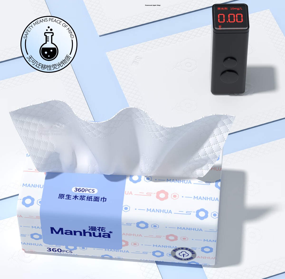 Manhua Cloud Pattern Blue 5-Ply Thickened Tissue Paper 360 Sheets * 20 Packs Bulk Household Napkins Facial Tissues 14