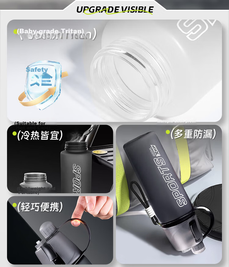 XTEP Spray Water Bottle for Kids and Elementary Students Tritan High-Value Unisex Road Bike Sports Water Bottle Summer Black 7