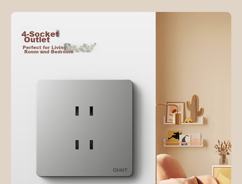 CHNT Switch Socket NEW6-C11135, Slanted Five-Hole Socket, 6C Phantom Silver Gray, Pack of 10 Socket Set 18