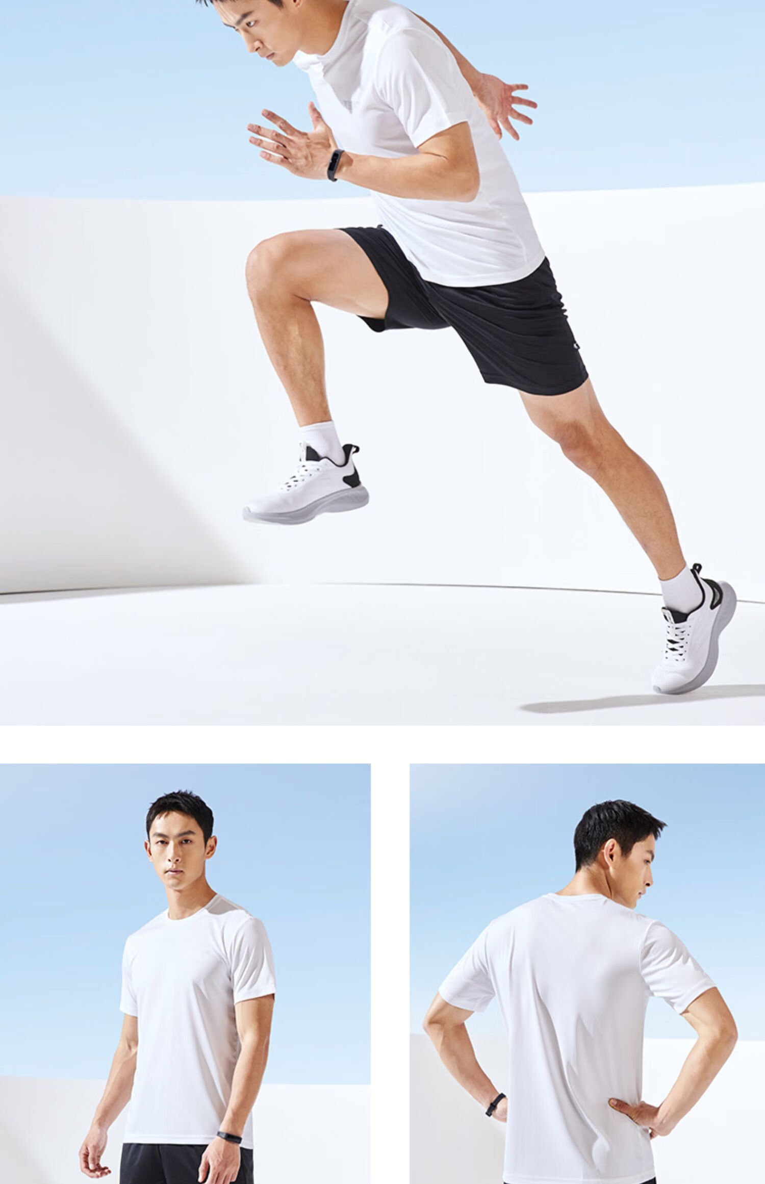 QIAODAN Running Sports Set for Men, Quick-Dry Short-Sleeve T-Shirt, Knee-Length Shorts, 2-Piece Sportswear Set 7