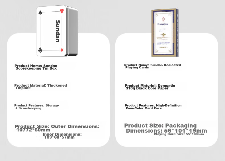 Hechen Four-Color Narrow Edition Long Scorekeeper Playing Cards Set with Iron Storage Box for Guandan Game 7
