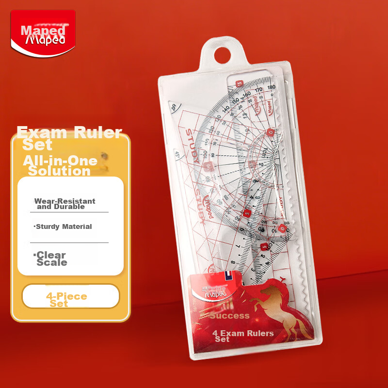 Maped Multifunctional Drawing Wave Ruler, 15cm Straight Wave Ruler, 45° Triangle Ruler, 60° Triangle Ruler, 180° Protractor, Study And Exam Ruler Set, 981799CH